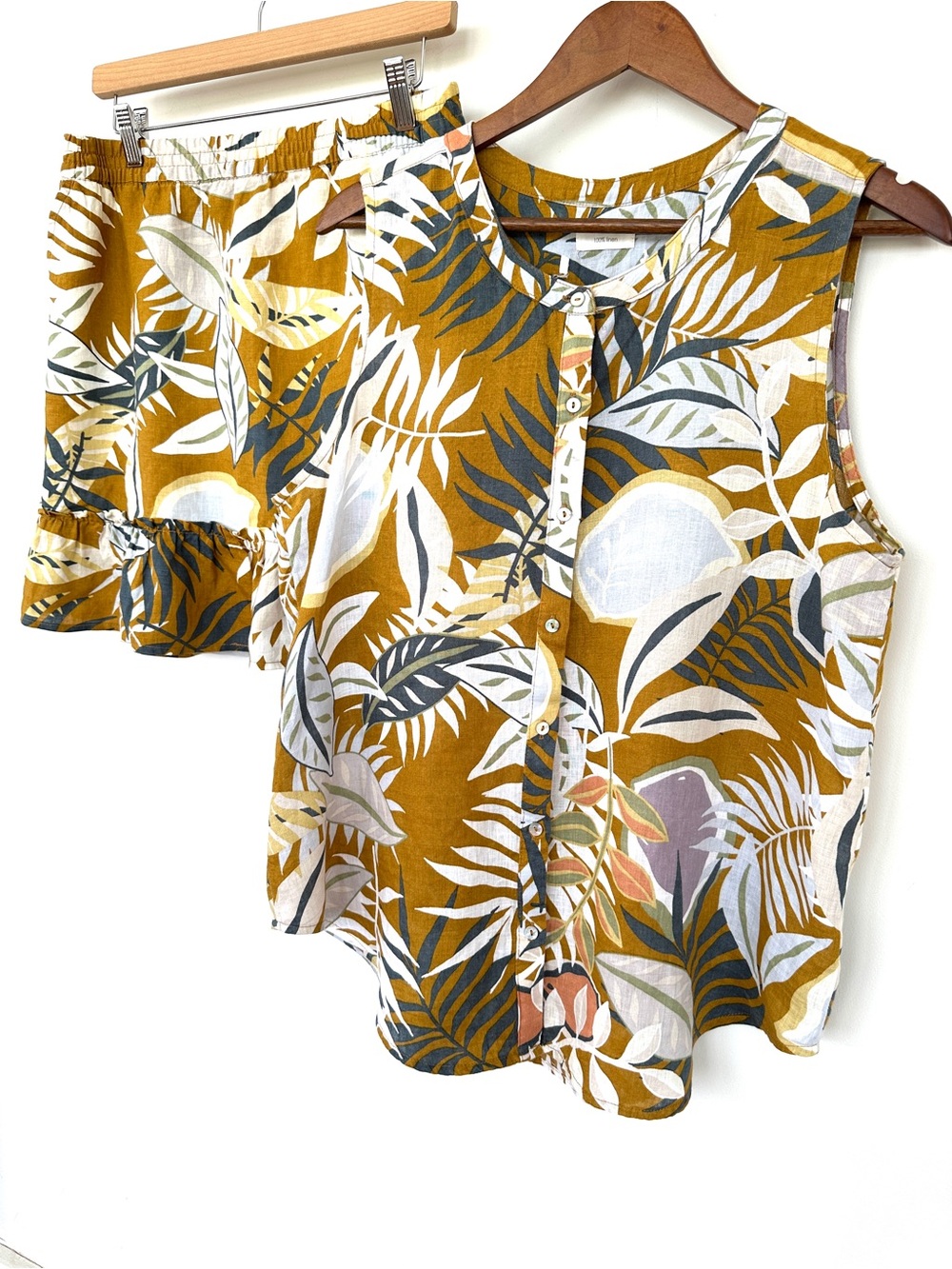 C&C California Women’s Tropical Print Set, Shirt & Skirt, 💯 Linen